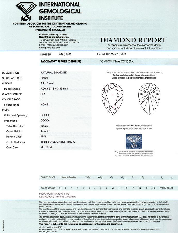 Foto 9 - Diamant Tropfen 0,71ct Wesselton SI1 mit IGI Zertifikat, D6682