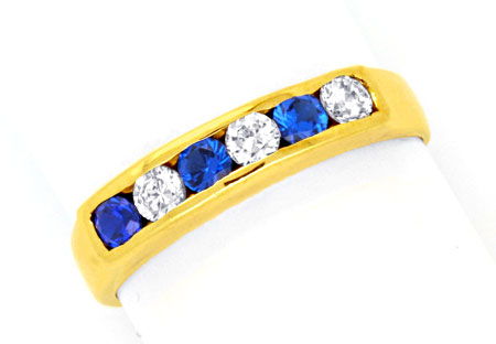 Foto 1 - Gelbgold Halbmemory Ring, Blaue und Weisse Steine, 14K, S0114
