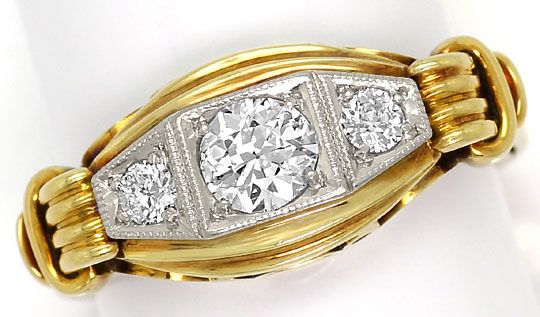 Foto 2 - Alter Handarbeits-Diamanten-Ring 0,44ct Gelbgold-Platin, S4882