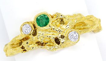 Foto 1 - Rohgold Design-Ring mit Brillanten und Smaragd Gelbgold, S9469